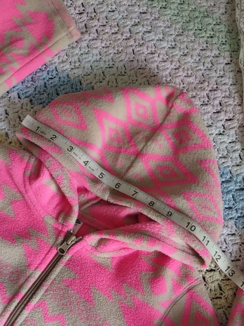 Old Navy Girl's Large 10/12 Pink Tribal Print Fleece Hoodie